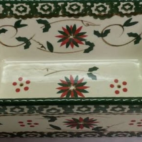 TEMPTATIONS BY TARA OLD WORLD LOAF PAN OVENWARE W/ PLASTIC LID GREEN/RED HOLIDAY - Picture 3 of 8